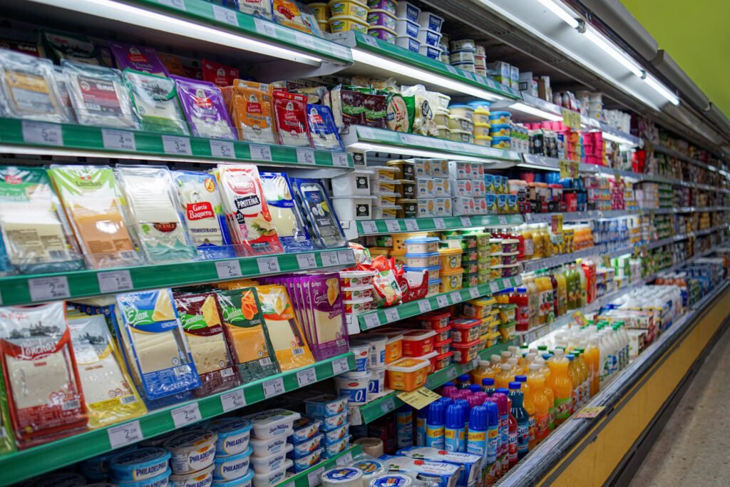 supermarket aisle with dairy products